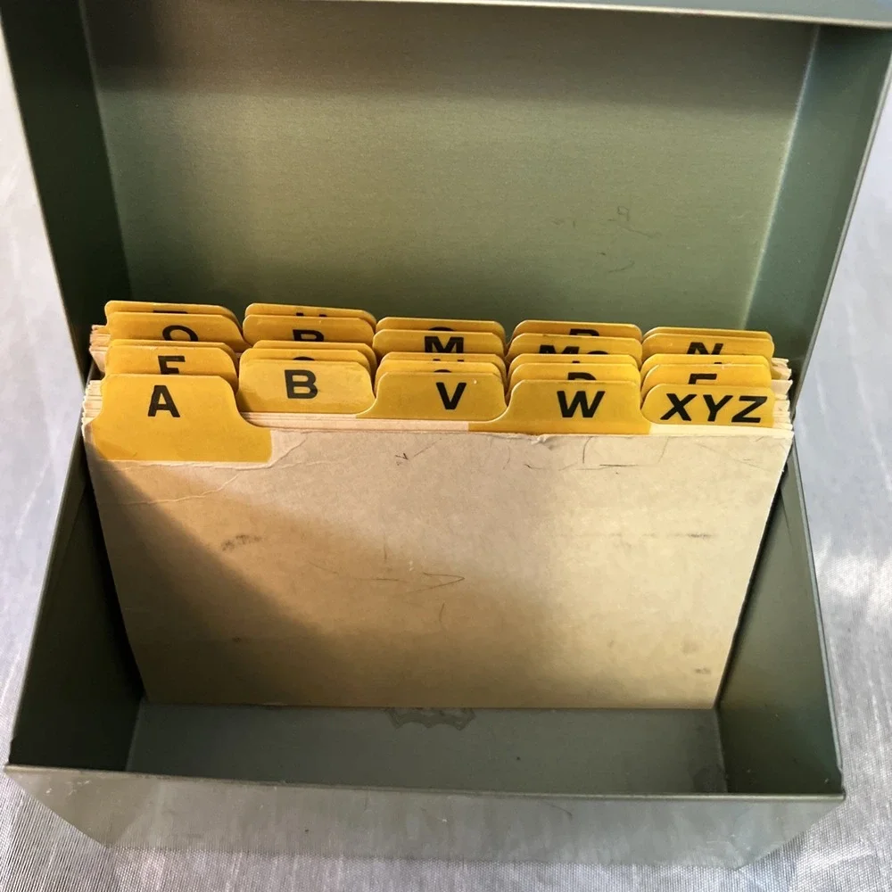 Vtg Green Metal Index Card Box Organizer 3x5 Industrial   A-Z   J Chen & Co USA